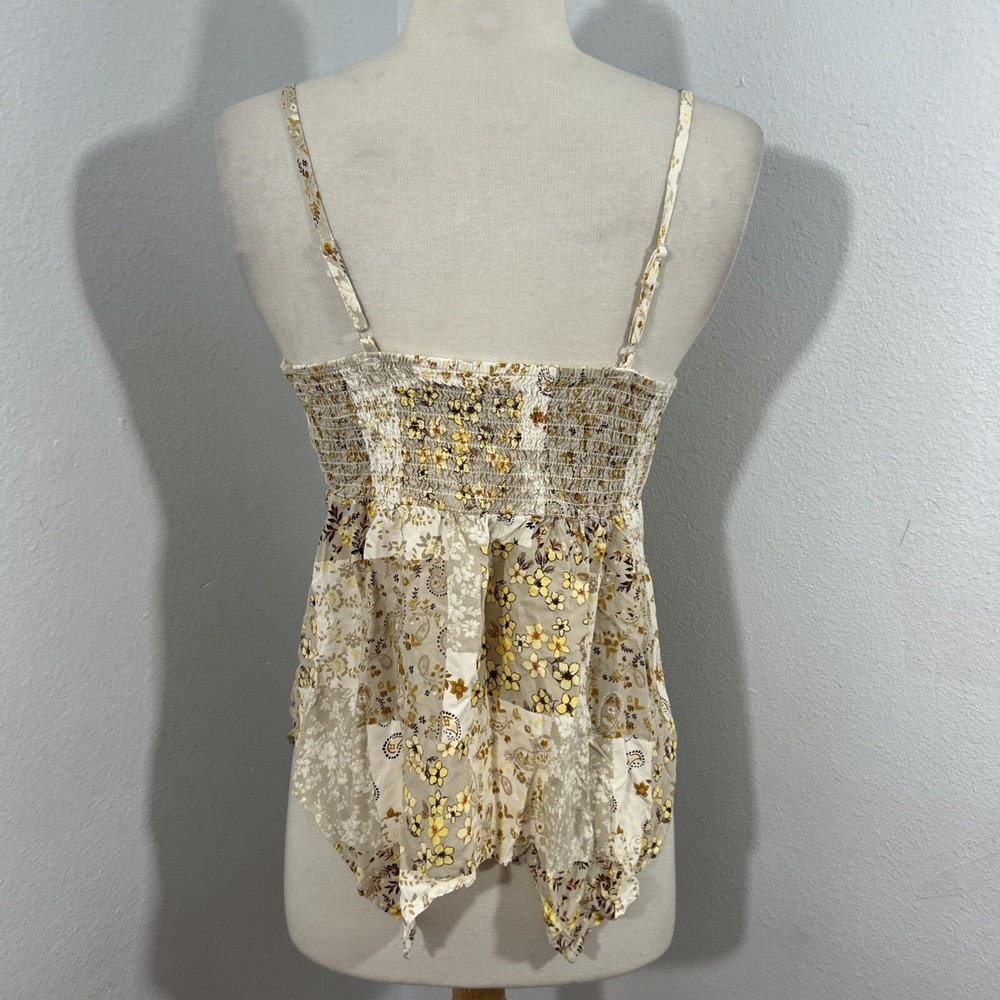 No Boundaries Top Womens Small Floral Babydoll Hippie Fairy Y2K Hanky Hem Ruched - Picture 3 of 7